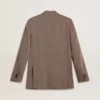 Beiger Zweireiher-Blazer aus Wollmischung mit Chevron-Muster für Herren