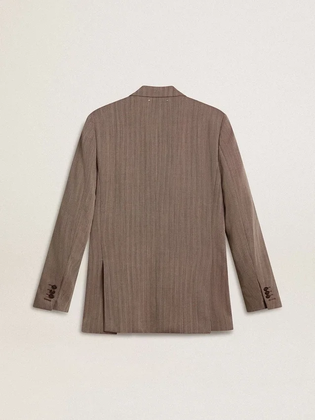 Beiger Zweireiher-Blazer aus Wollmischung mit Chevron-Muster für Herren