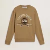 Beiges Herren-Baumwoll-Sweatshirt mit Aufdruck auf der Vorderseite