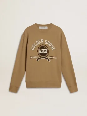 Beiges Herren-Baumwoll-Sweatshirt mit Aufdruck auf der Vorderseite