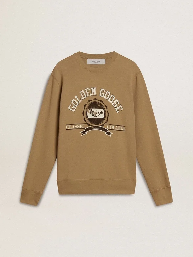 Beiges Herren-Baumwoll-Sweatshirt mit Aufdruck auf der Vorderseite