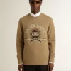Beiges Herren-Baumwoll-Sweatshirt mit Aufdruck auf der Vorderseite