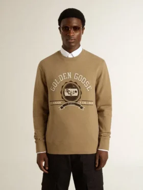 Beiges Herren-Baumwoll-Sweatshirt mit Aufdruck auf der Vorderseite