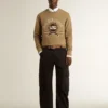 Beiges Herren-Baumwoll-Sweatshirt mit Aufdruck auf der Vorderseite