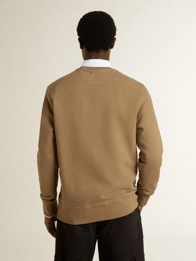 Beiges Herren-Baumwoll-Sweatshirt mit Aufdruck auf der Vorderseite