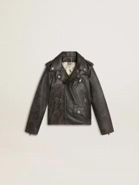 Bikerjacke für Jungen aus Leder im Used-Look