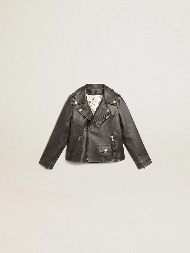 Bikerjacke für Jungen aus Leder im Used-Look