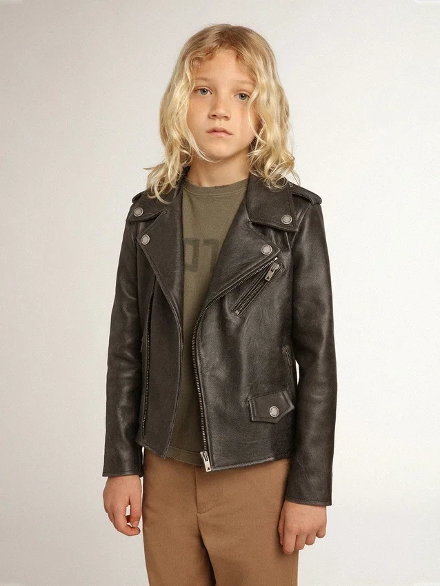 Bikerjacke für Jungen aus Leder im Used-Look