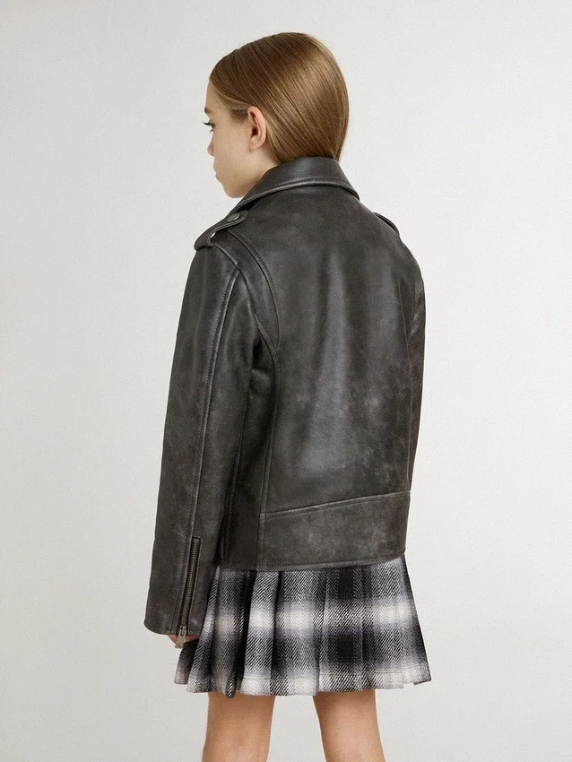 Bikerjacke für Jungen aus Leder im Used-Look