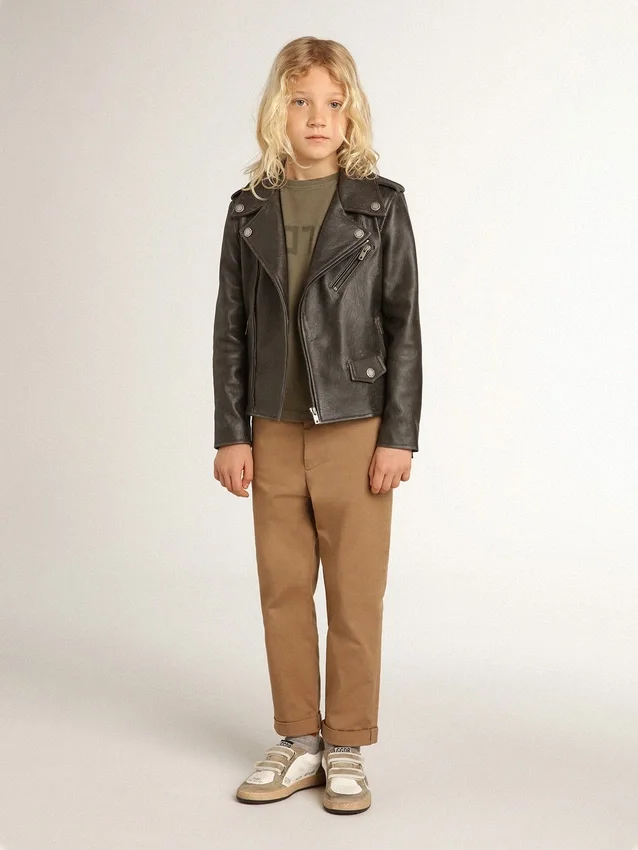 Bikerjacke für Jungen aus Leder im Used-Look