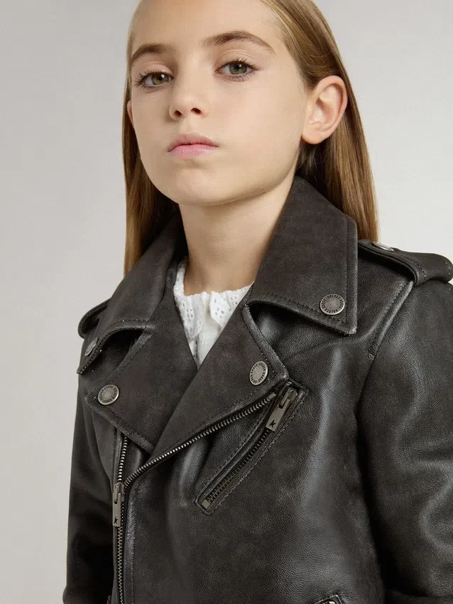 Bikerjacke für Jungen aus Leder im Used-Look