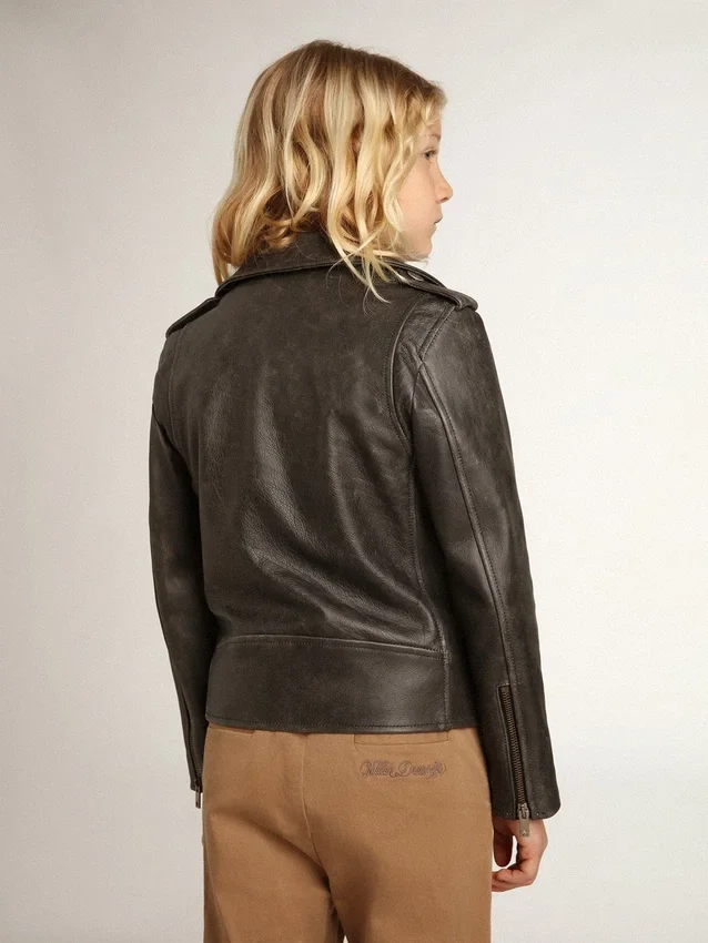Bikerjacke für Jungen aus Leder im Used-Look