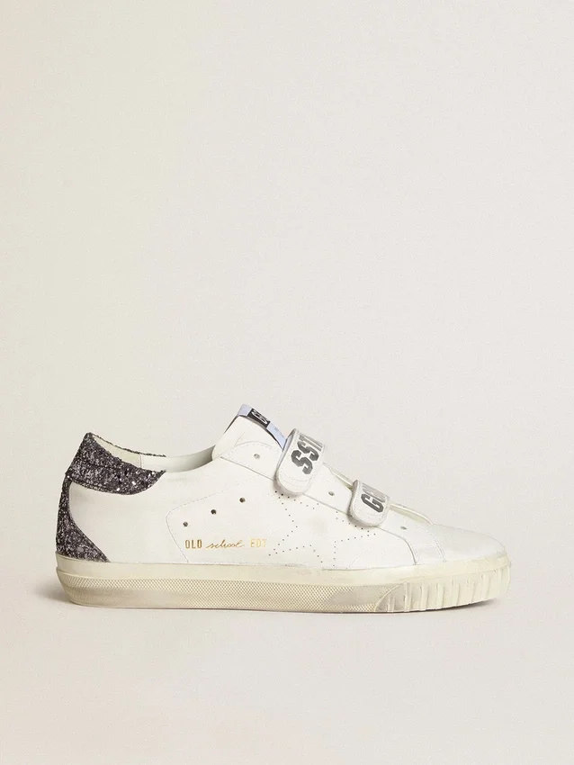 Bio-basierte Old-School-Sneaker mit perforiertem Stern und Glitzer-Fersenlasche