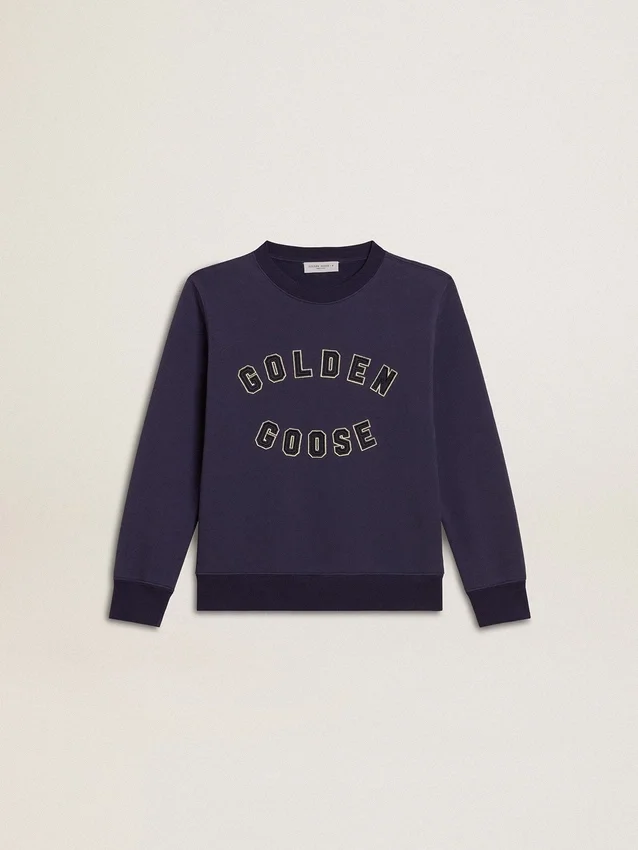 Blau-violettes Sweatshirt mit «golden goose»-Schriftzug auf der Vorderseite