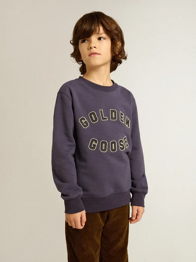 Blau-violettes Sweatshirt mit «golden goose»-Schriftzug auf der Vorderseite