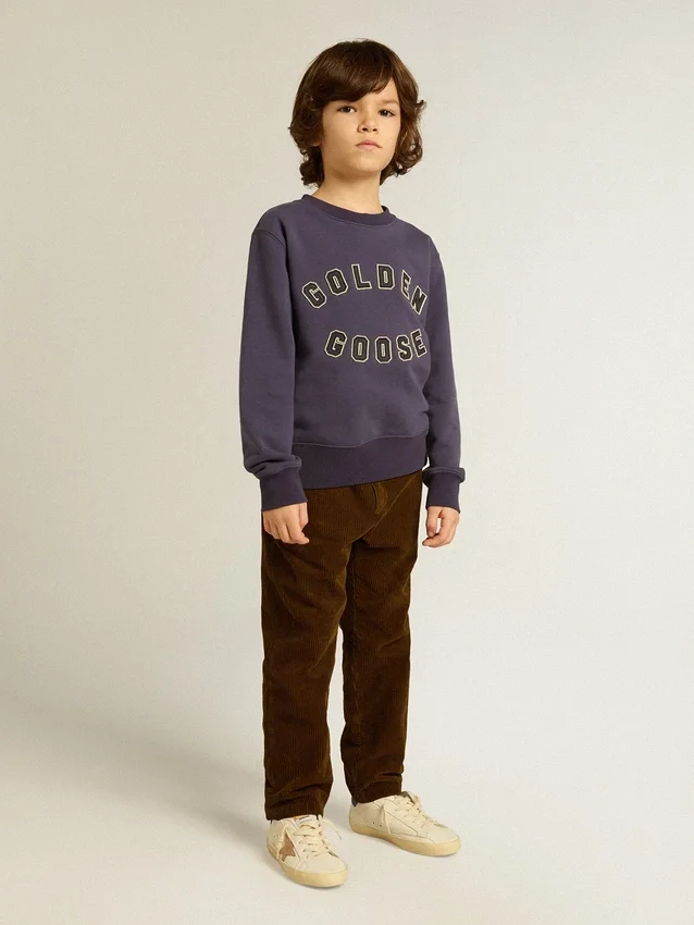 Blau-violettes Sweatshirt mit «golden goose»-Schriftzug auf der Vorderseite