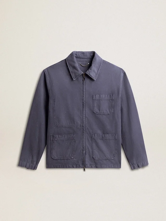 Blaue Herrenjacke aus Denim-Baumwolle mit Distressed-Optik