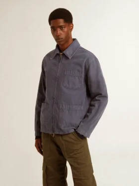 Blaue Herrenjacke aus Denim-Baumwolle mit Distressed-Optik