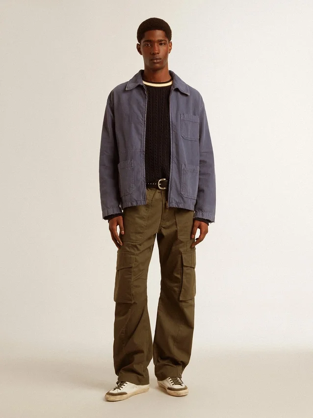Blaue Herrenjacke aus Denim-Baumwolle mit Distressed-Optik