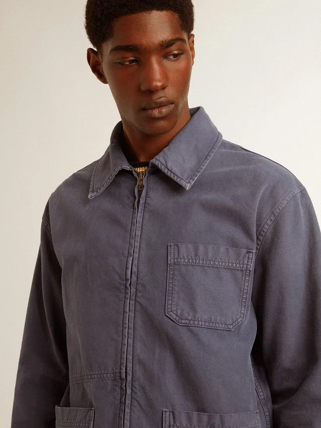 Blaue Herrenjacke aus Denim-Baumwolle mit Distressed-Optik