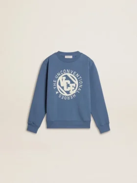 Blaues Kinder-Sweatshirt mit weissen geprägten Aufnähern