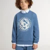 Blaues Kinder-Sweatshirt mit weissen geprägten Aufnähern