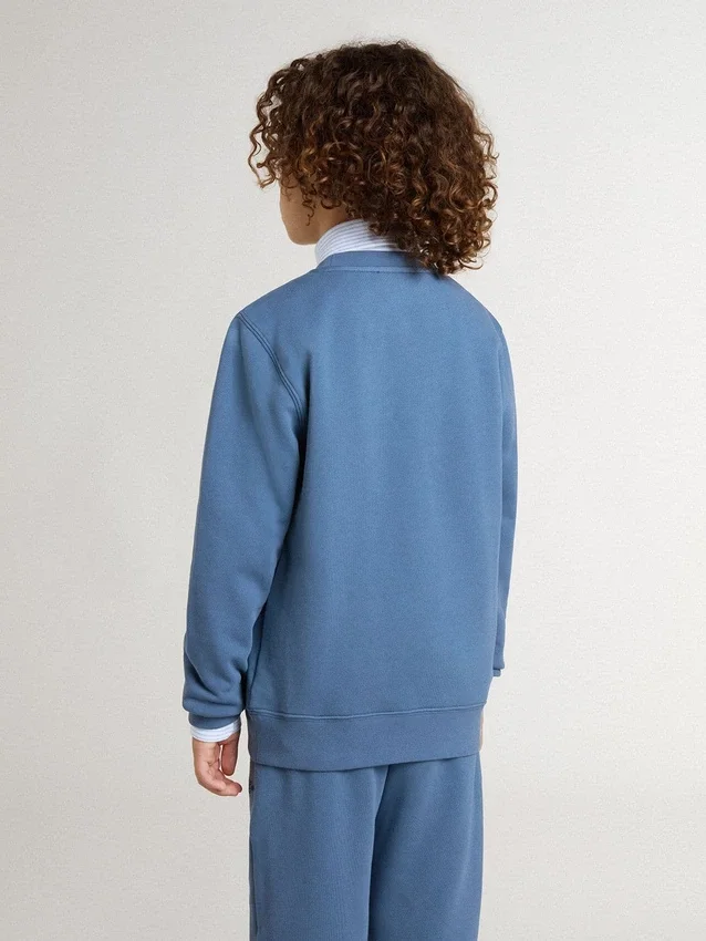 Blaues Kinder-Sweatshirt mit weissen geprägten Aufnähern
