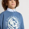 Blaues Kinder-Sweatshirt mit weissen geprägten Aufnähern