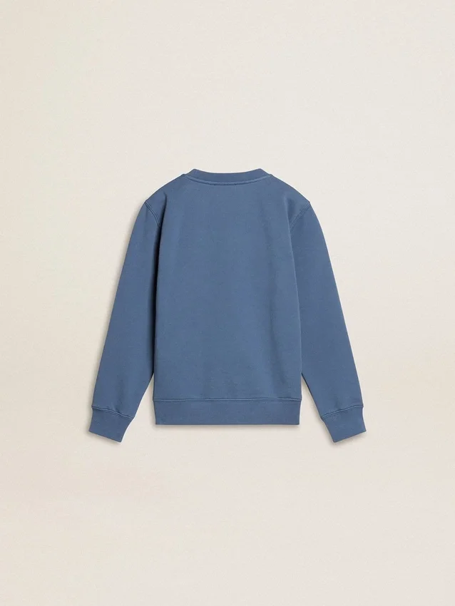 Blaues Kinder-Sweatshirt mit weissen geprägten Aufnähern