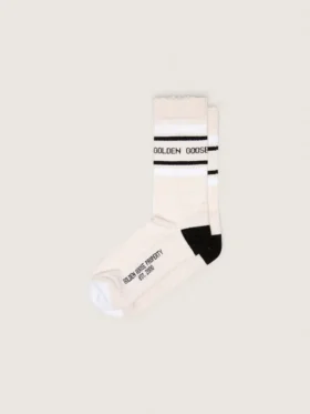 Blush-farbene Socken mit Distressed-Details und schwarz-weissen Streifen