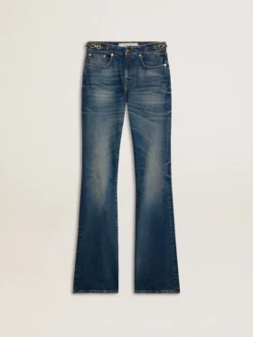 Bootcut-Jeans für Damen mit Vintage-Waschung und metallischen Details