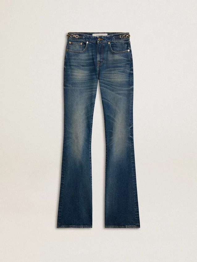 Bootcut-Jeans für Damen mit Vintage-Waschung und metallischen Details