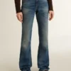 Bootcut-Jeans für Damen mit Vintage-Waschung und metallischen Details
