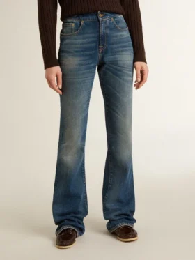 Bootcut-Jeans für Damen mit Vintage-Waschung und metallischen Details