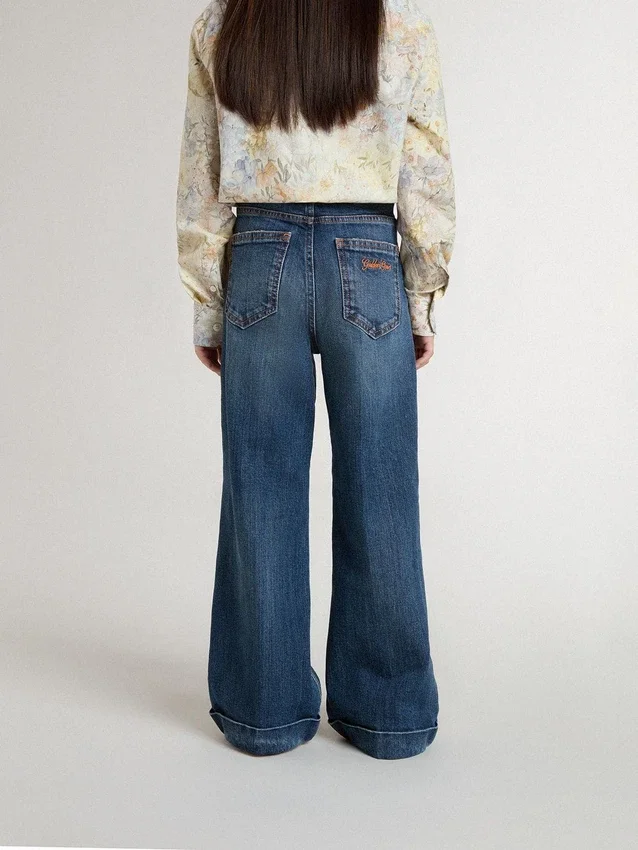 Bootcut-Jeans für Mädchen mit mittlerer Waschung und Stickerei