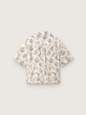 Boxy-Baumwollhemd für Damen mit schwarz-weissem Blumenprint