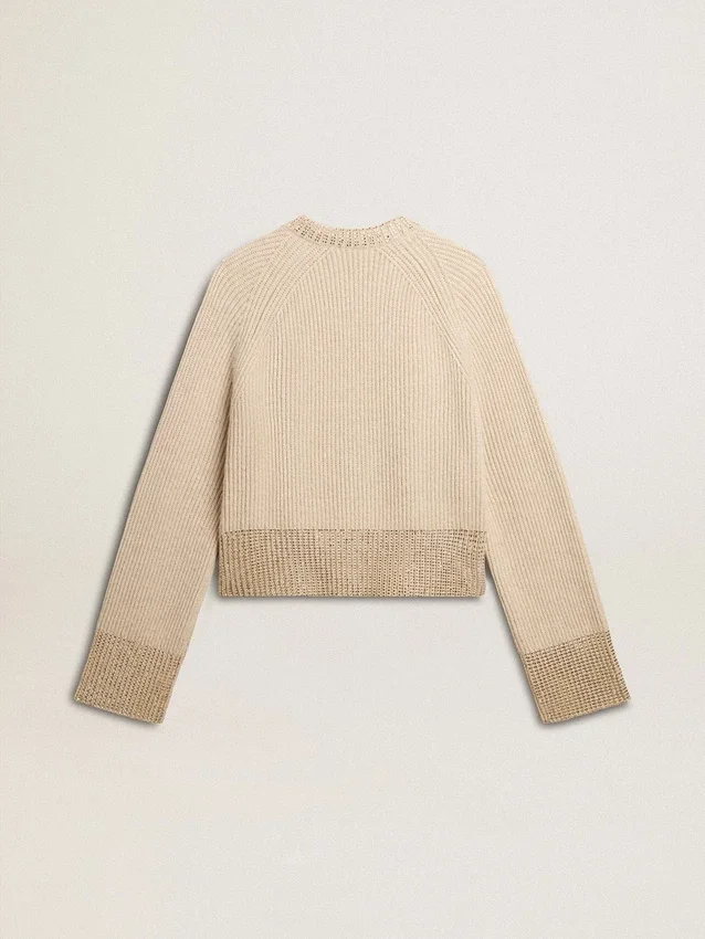 Boxy-Pullover für Damen aus Wolle mit Hotfix-Kristallverzierung