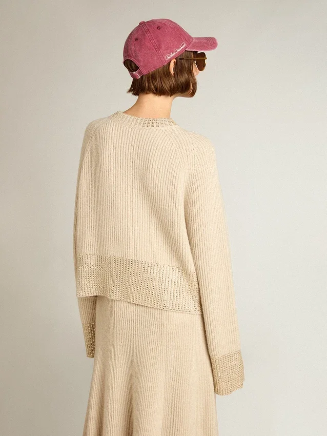 Boxy-Pullover für Damen aus Wolle mit Hotfix-Kristallverzierung