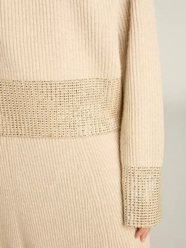 Boxy-Pullover für Damen aus Wolle mit Hotfix-Kristallverzierung