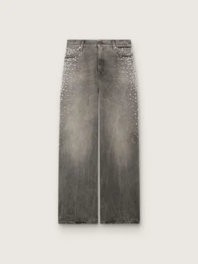 Boyfriend-Jeans für Damen aus grauem Denim mit silbernen Nieten im Farbverlaufseffekt
