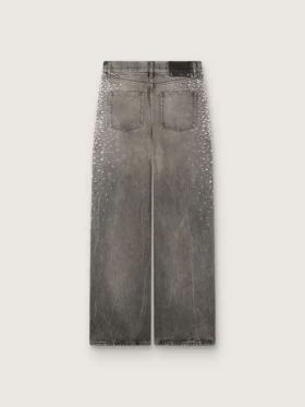 Boyfriend-Jeans für Damen aus grauem Denim mit silbernen Nieten im Farbverlaufseffekt