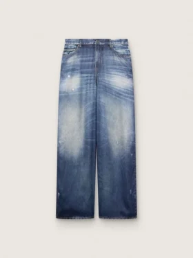 Boyfriend-Jeans für Damen in blauem Denim mit Archiv-Print