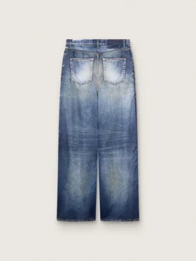 Boyfriend-Jeans für Damen in blauem Denim mit Archiv-Print