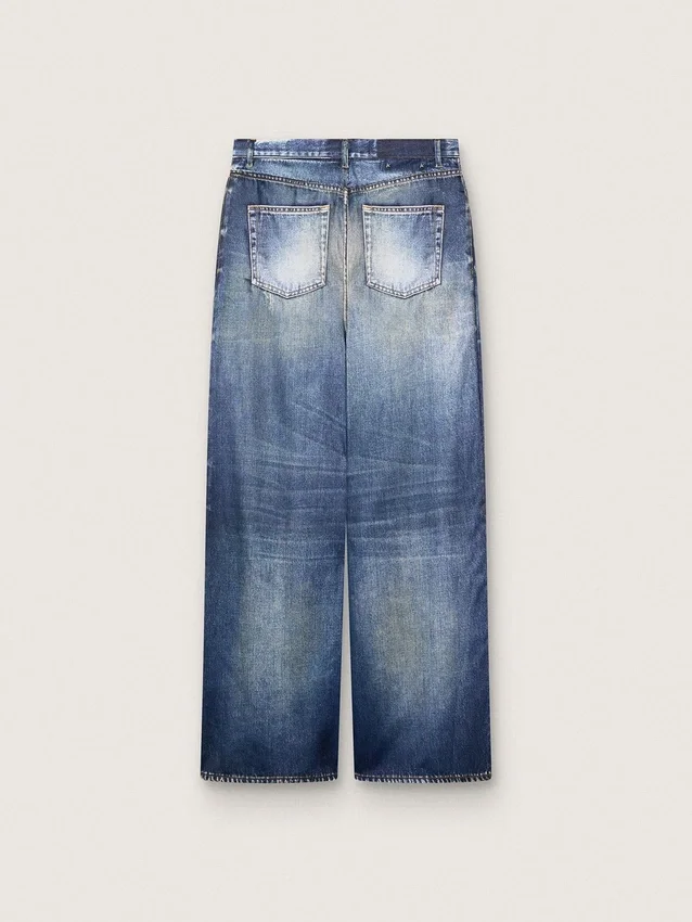 Boyfriend-Jeans für Damen in blauem Denim mit Archiv-Print