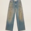 Boyfriend-Jeans für Damen mit Sandwasch-Effekt im Used-Look und Nieten