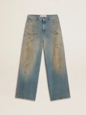 Boyfriend-Jeans für Damen mit Sandwasch-Effekt im Used-Look und Nieten