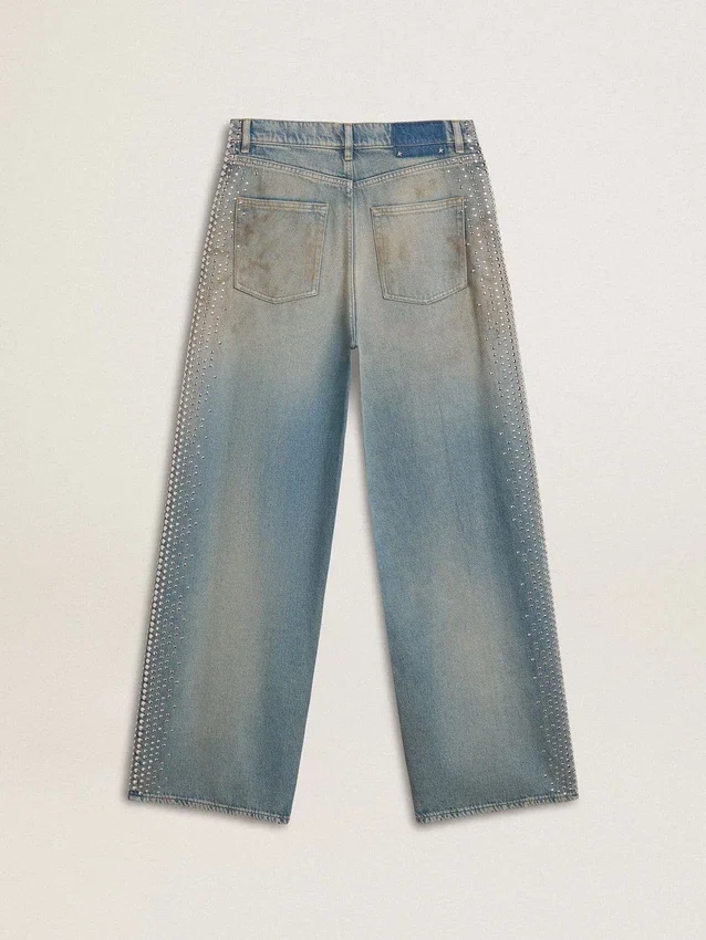 Boyfriend-Jeans für Damen mit Sandwasch-Effekt im Used-Look und Nieten