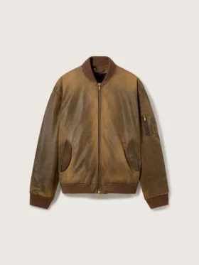 Braune Leder-Bikerjacke mit Used-Look