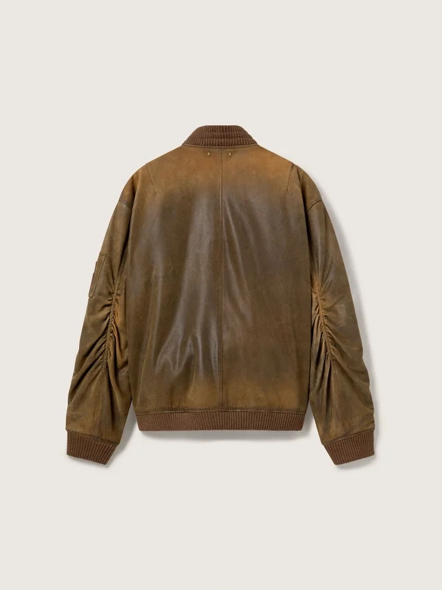 Braune Leder-Bikerjacke mit Used-Look