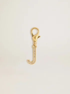 Buchstabe-J-Anhänger aus goldfarbenem Messing mit Kristallen